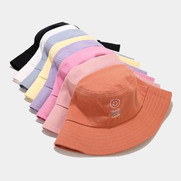 NEW Smiley Face Smile Embroidered 100% Cotton Fisherman Sun Beach Y2K Bucket Hat - Picture 7 of 13